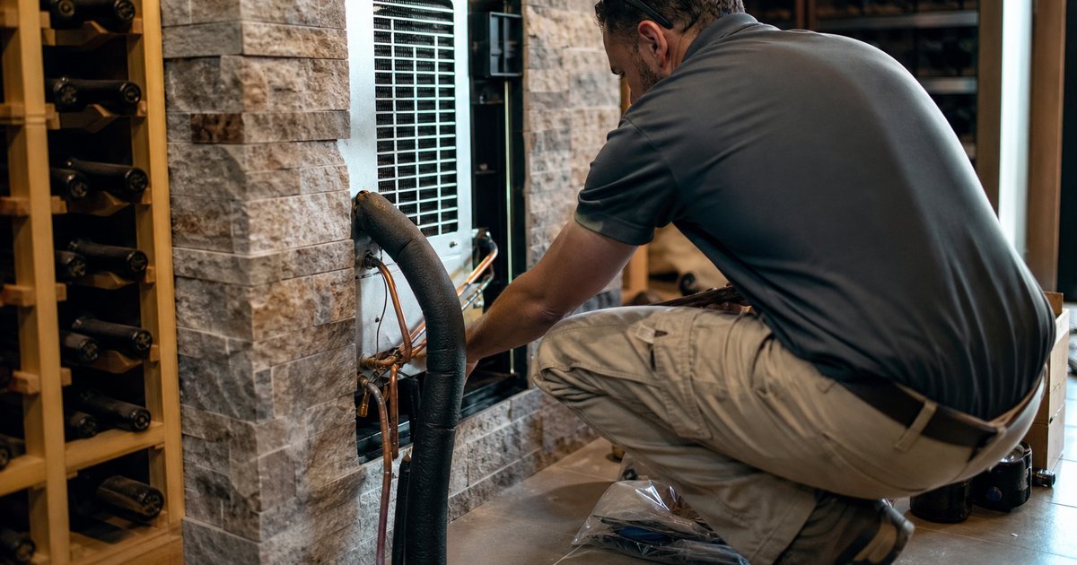 Which cooling system design, ducted, split, or through-wall, suits a private wine cellar?